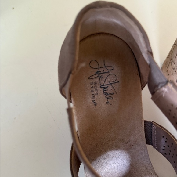 Life Stride Tan Perforated Wedge Sandals - Picture 7 of 9